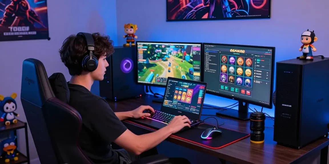 Exciting gaming setup showcasing OSAKA88 slot experience with vibrant LED lighting and gaming equipment.