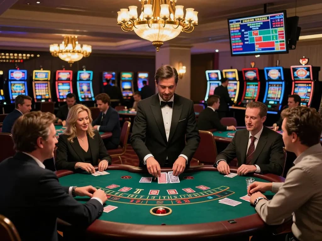 Players enjoying blackjack at SC 88 casino with vibrant atmosphere and strategic betting.