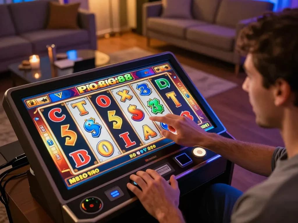 Player spinning reels on Planet88's slot game showcasing excitement and engagement in online gambling.