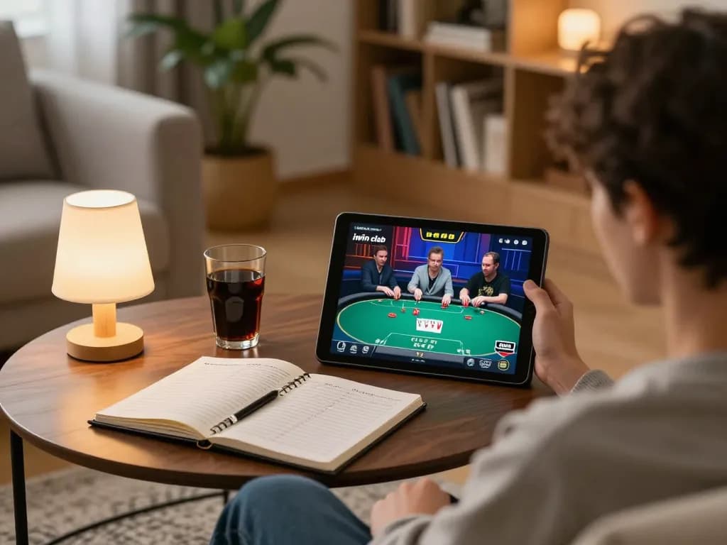 Engaging in poker gameplay on iwin club while managing bankroll strategies in a cozy living room.