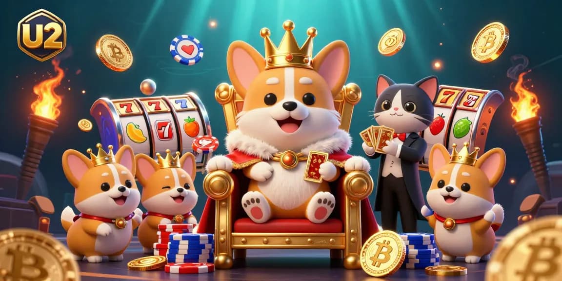 Experience thrilling wins at u2 with corgi royalty amidst vibrant slot games.