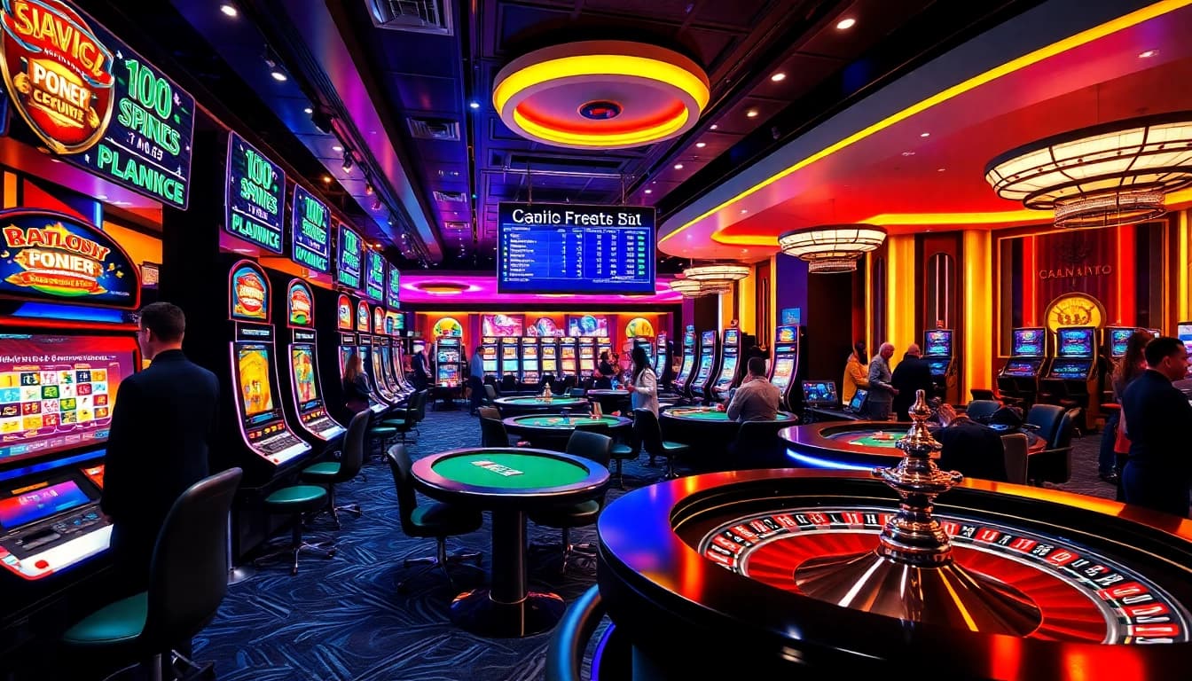 B52 players celebrating wins at a vibrant casino with dynamic slot machines and poker tables.