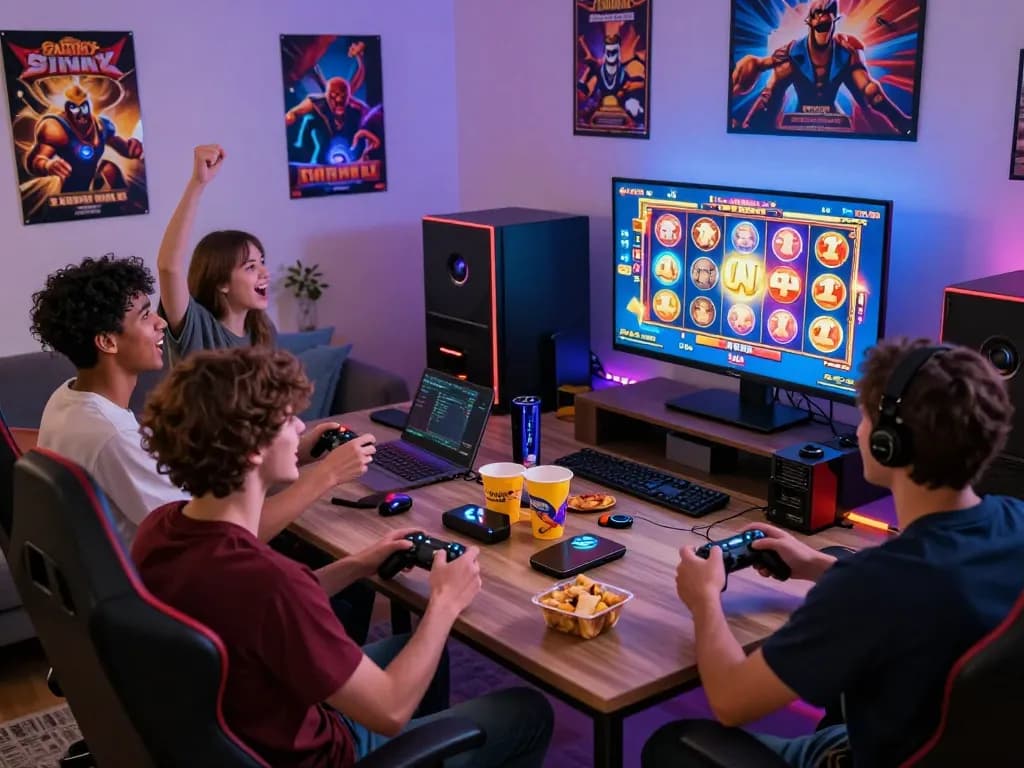 Pakar yang bersemangat terlibat dengan permainan situs slot di layar definisi tinggi dalam pengaturan permainan modern.