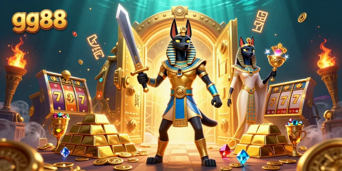 Experience thrilling slots with gg88 as ancient guardians protect treasures in a rich, vibrant setting.