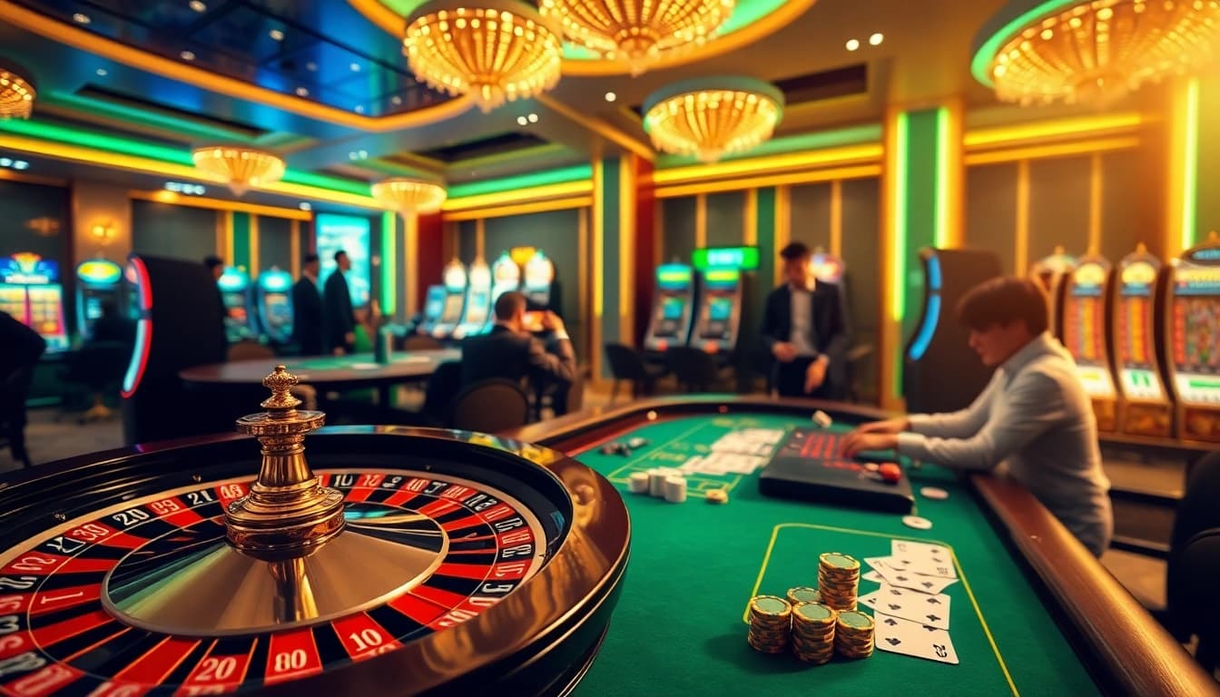 Engaging casino atmosphere on trang chủ i9bet, featuring poker games and roulette excitement.