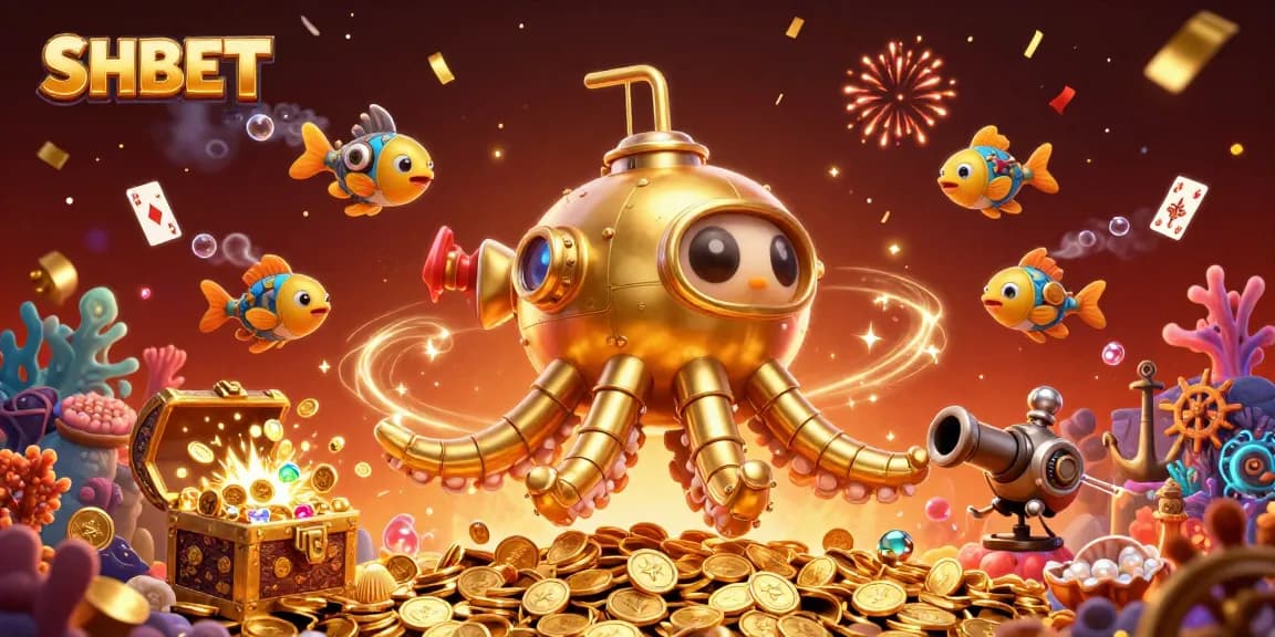 SHBET's thrilling gameplay experience featuring a golden kraken submarine and treasure elements