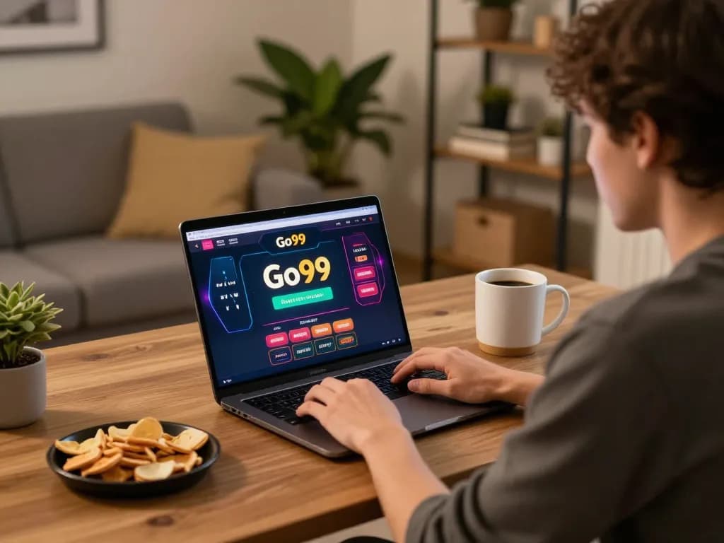 Engaging online casino gameplay on Go99 platform with cozy home setup.