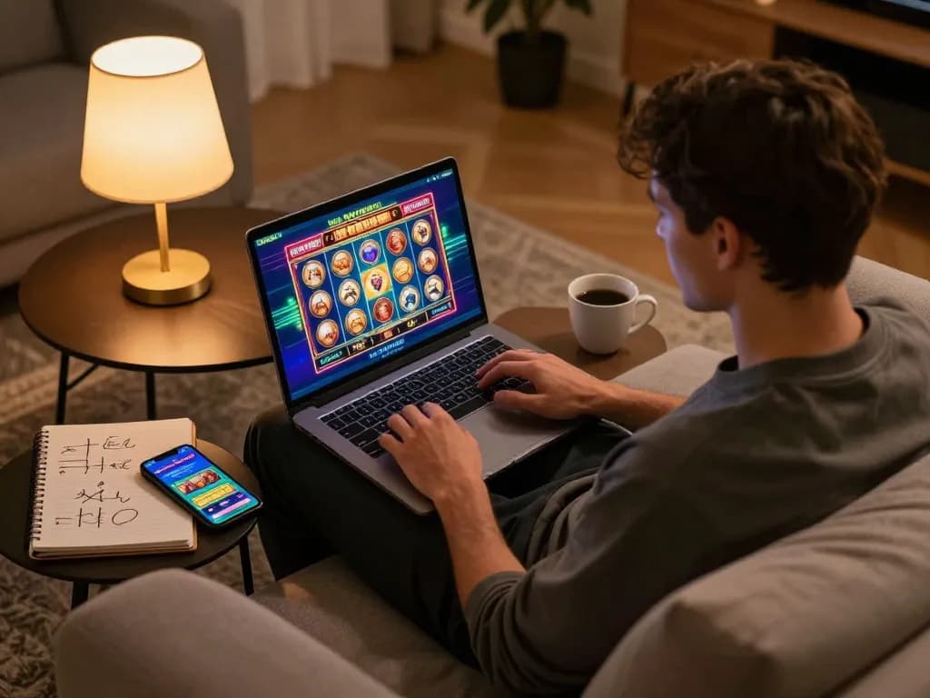 Pemain BAGUS333 terlibat dengan permainan mesin slot online di lingkungan rumah yang nyaman untuk perjudian yang bertanggung jawab.