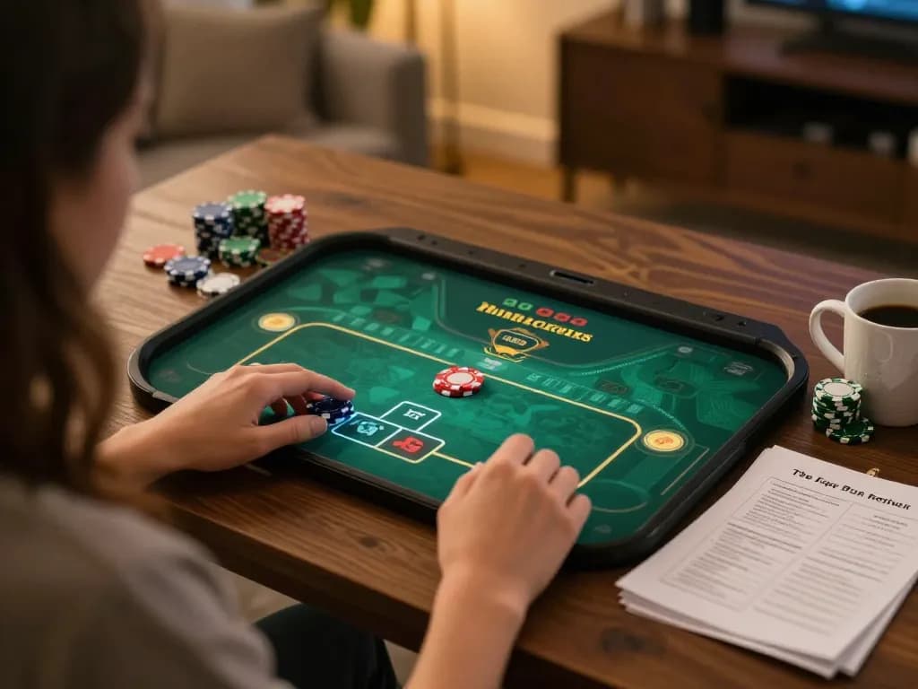 Engaging in online poker game on the tablet, featuring 789P gameplay interface in a cozy setup