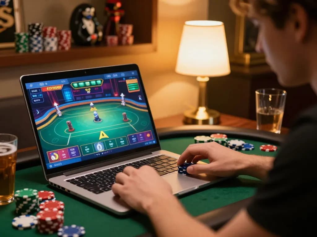 MM88 player focused on online poker game interface with strategic gameplay elements visible