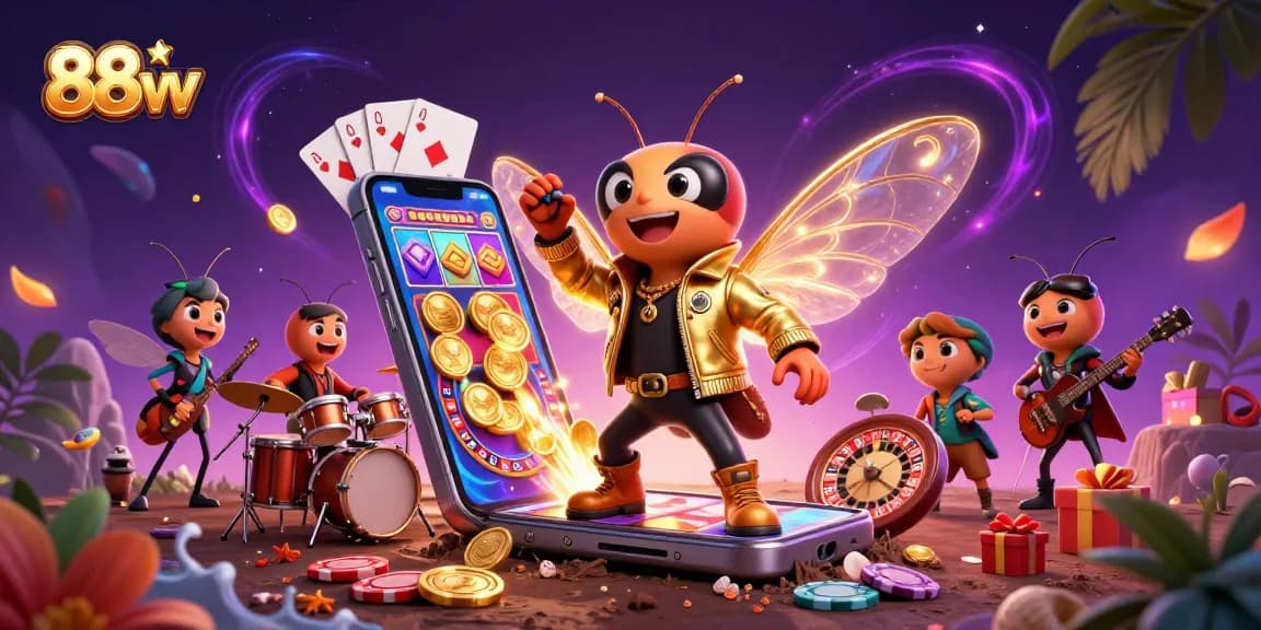 Experience casino excitement with 88vv as vibrant characters engage in thrilling gambling activities.