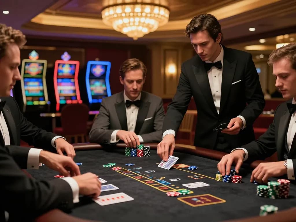 Players engage in a high-stakes blackjack game at https://fc88.tech, showcasing focus and strategy.