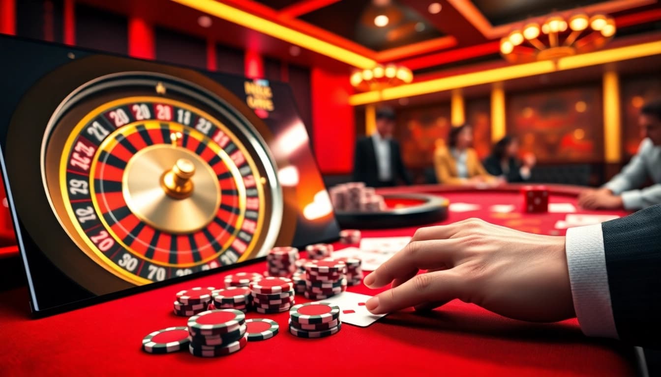 Engaging poker and roulette gameplay with vibrant NK88 one chips and strategic betting action