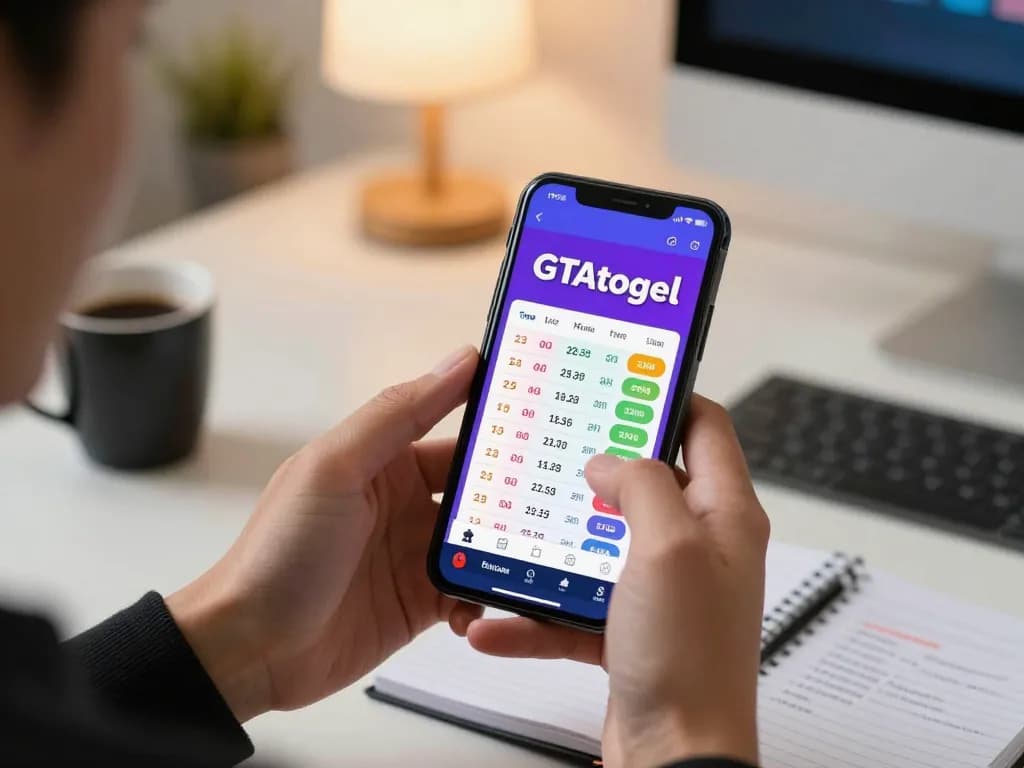 Engaging gambler using GTAtogel app for online betting in a cozy home setting.