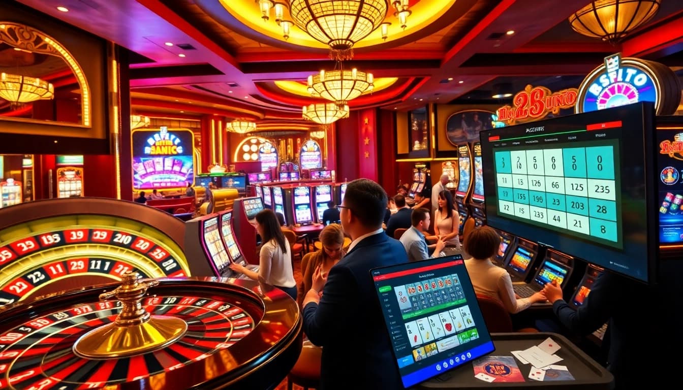 Experience thrilling gameplay at amanahtoto with vibrant slot machines and elegant casino tables.