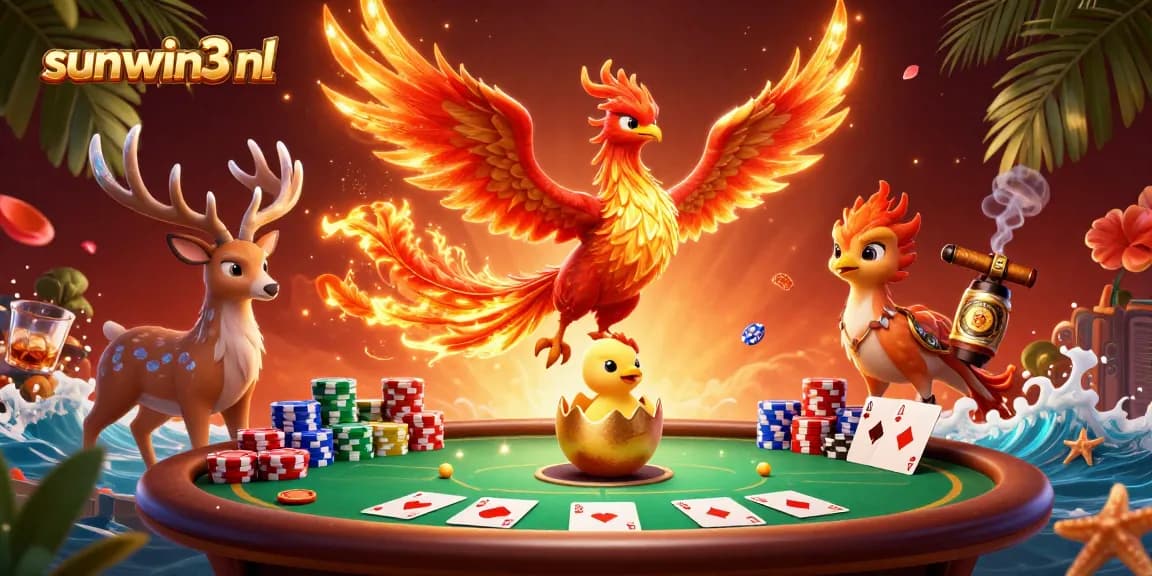 Engage in thrilling gameplay at sunwin3 nl surrounded by vibrant casino elements and majestic characters.