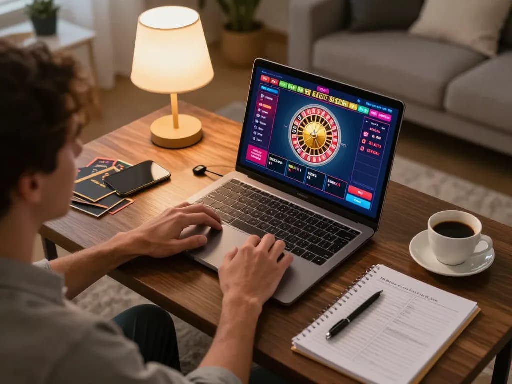 Engaging scene of online gaming at casinoer uden rofus with a laptop displaying roulette
