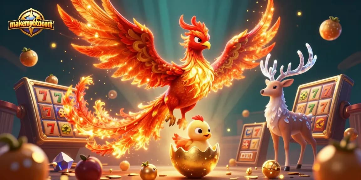 Experience makemyvotecount at a dynamic casino-themed scene featuring a phoenix and jackpots.