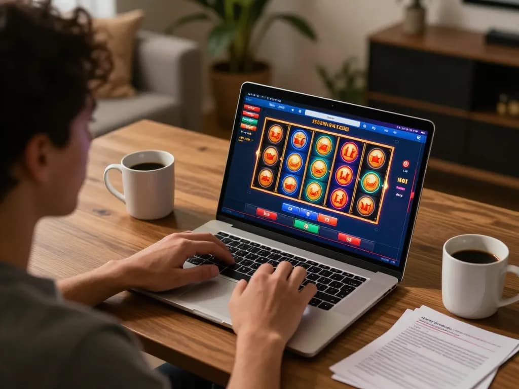 Engaging online gaming scene featuring imcatherinemcgrath with vibrant slot reels on screen.