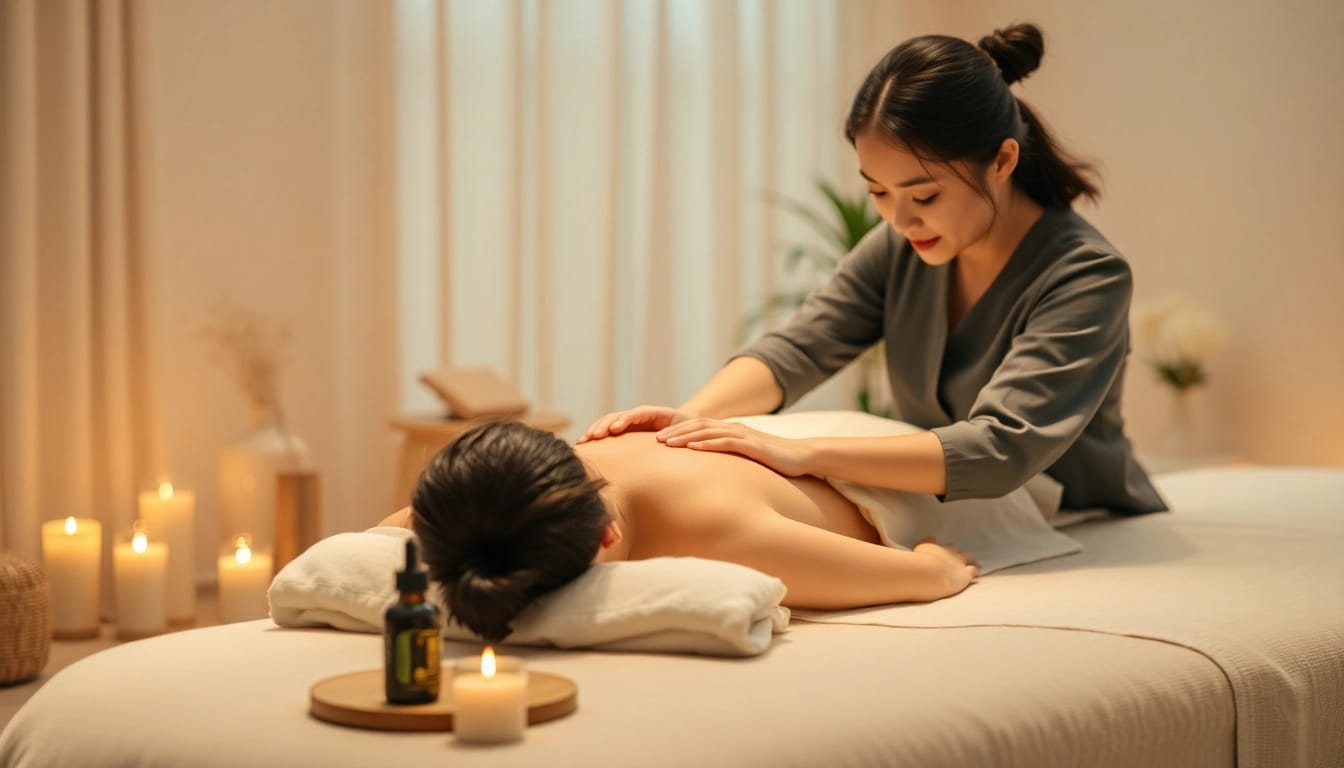 Relaxing session of 동탄출장마사지 with a skilled therapist in a serene setting.