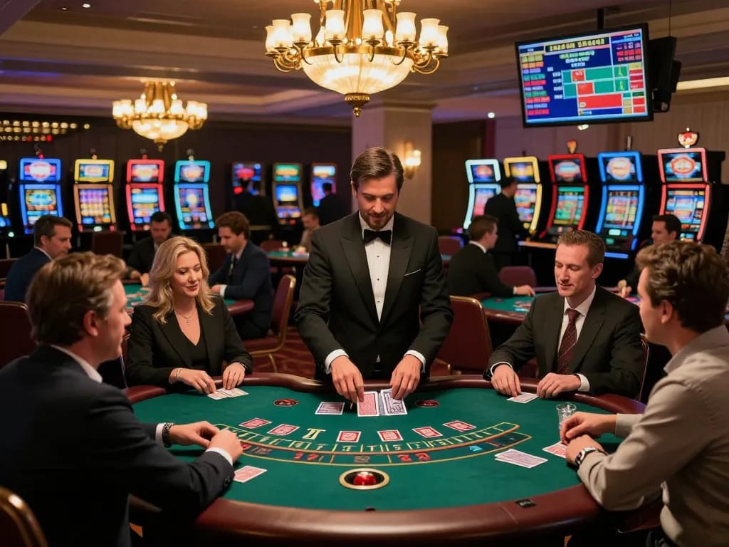 Players enjoying blackjack at SC 88 casino with vibrant atmosphere and strategic betting.