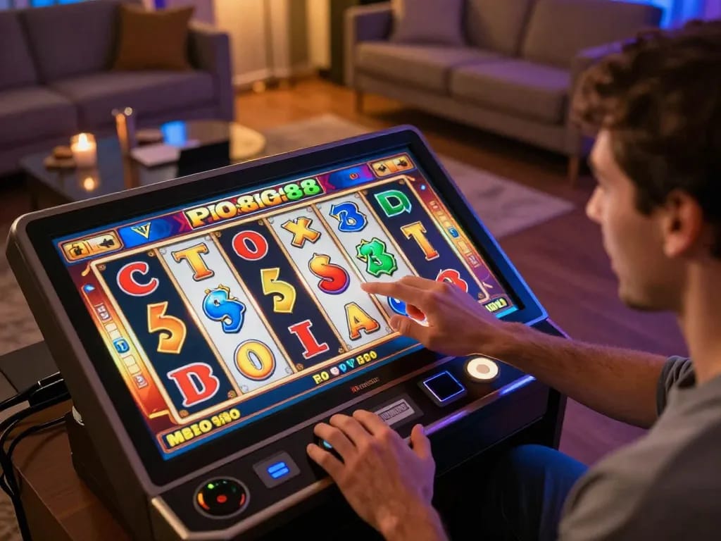 Player spinning reels on Planet88's slot game showcasing excitement and engagement in online gambling.