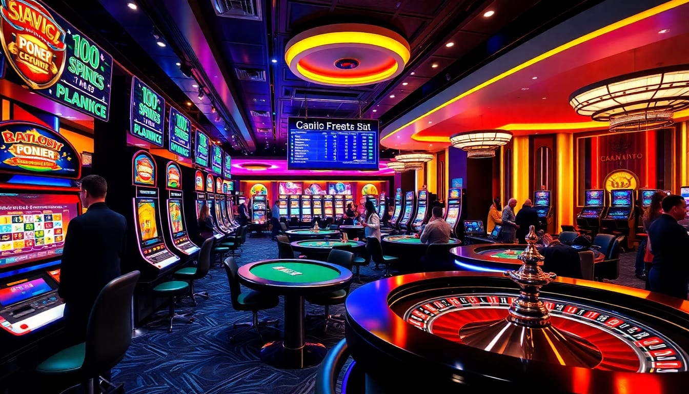 B52 players celebrating wins at a vibrant casino with dynamic slot machines and poker tables.