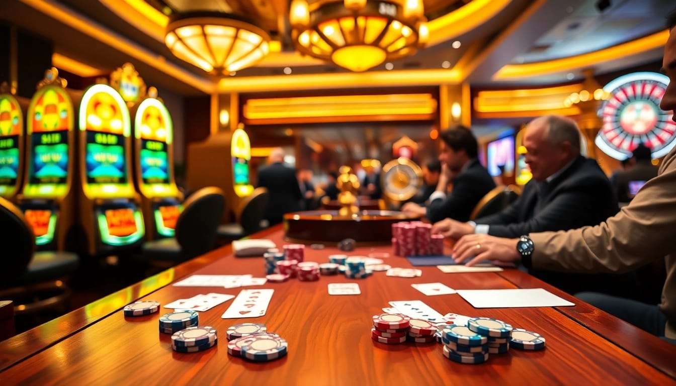 Experience the thrill of MM88 at a luxurious casino table with vibrant poker chips and cards.