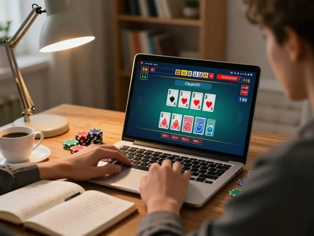 Engaging online blackjack game session with 388bet on a laptop highlighting strategic gameplay.