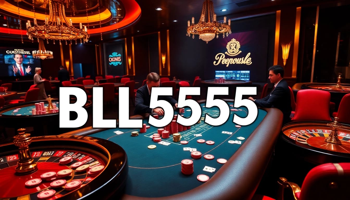 Players enjoying a high-stakes poker game at BL555 casino, set in a luxurious ambiance.