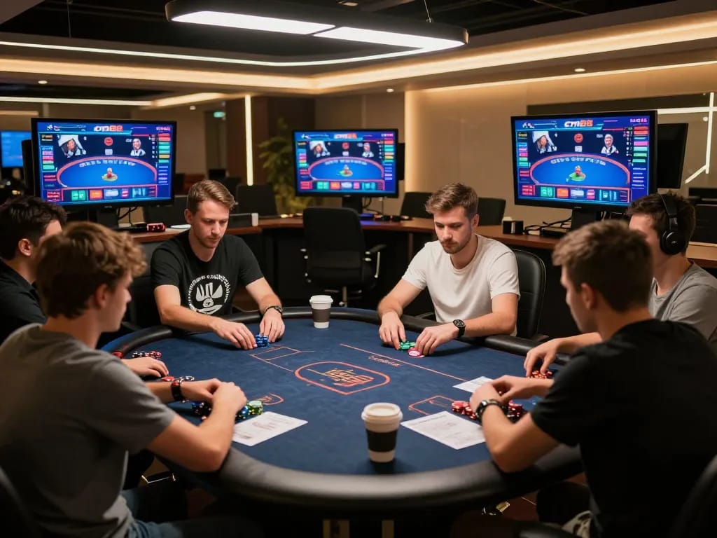 Players enjoying an online cm88 poker game, immersed in strategy and excitement.