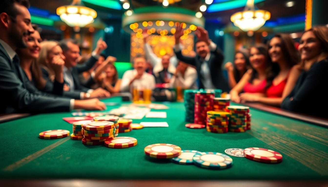 Menangkan permainan situs toto dengan kartu dan chip berwarna-warni di meja kasino yang meriah.