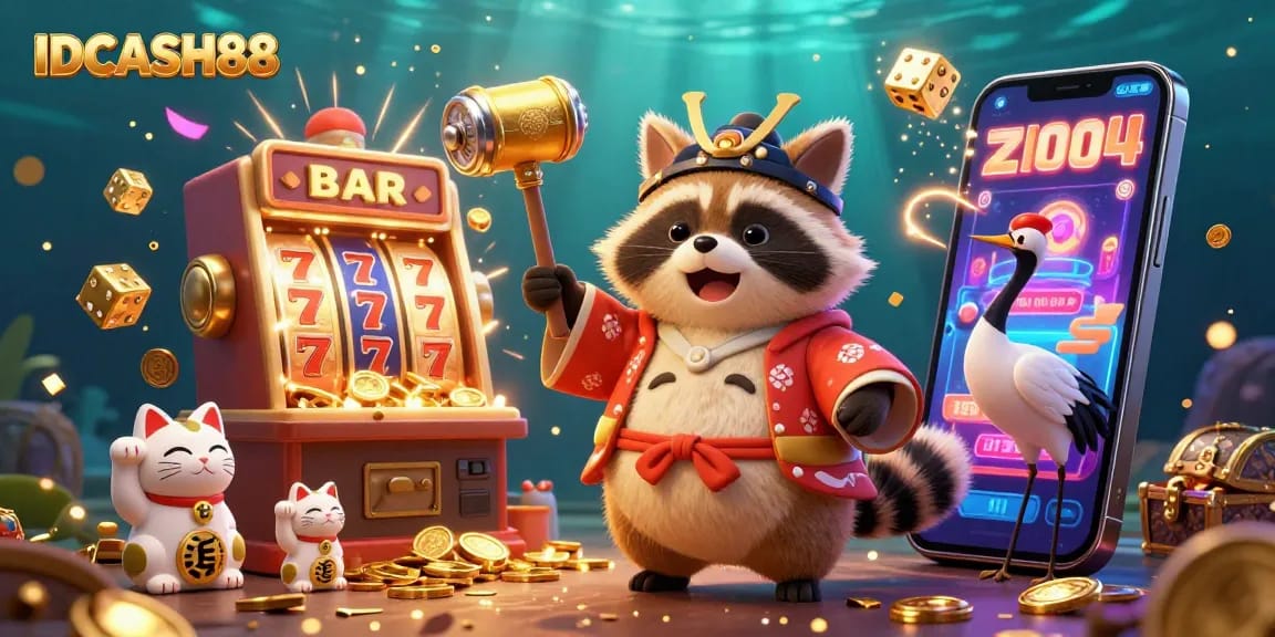 Spin to win with IDCASH88 in this vibrant slot machine adventure featuring lucky symbols.