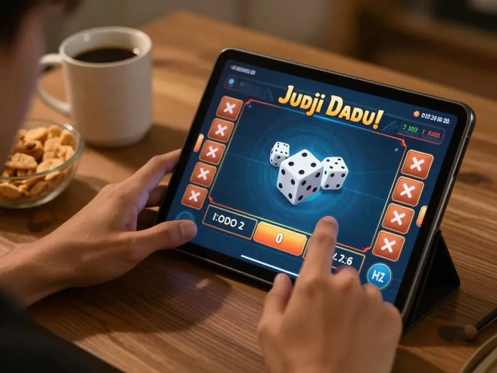 Engage in Judi Dadu while playing on a tablet in a cozy home setup, emphasizing strategic gameplay.