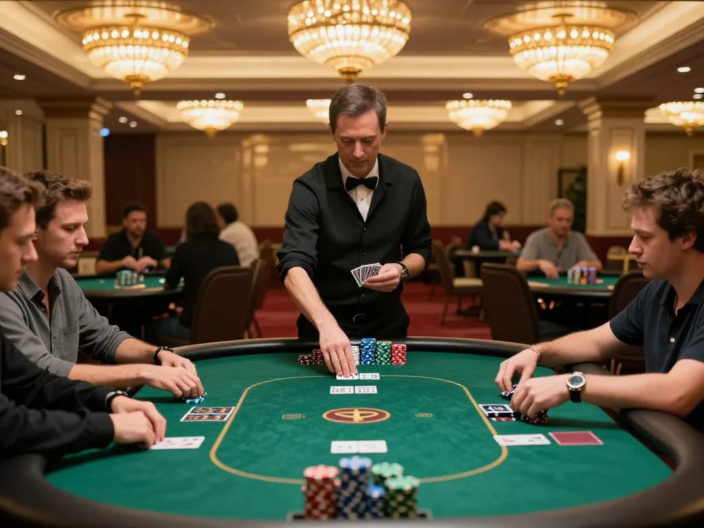 Players engage in intense poker action at https://kkwin68.info/, showcasing strategic gameplay and vibrant casino atmosphere.