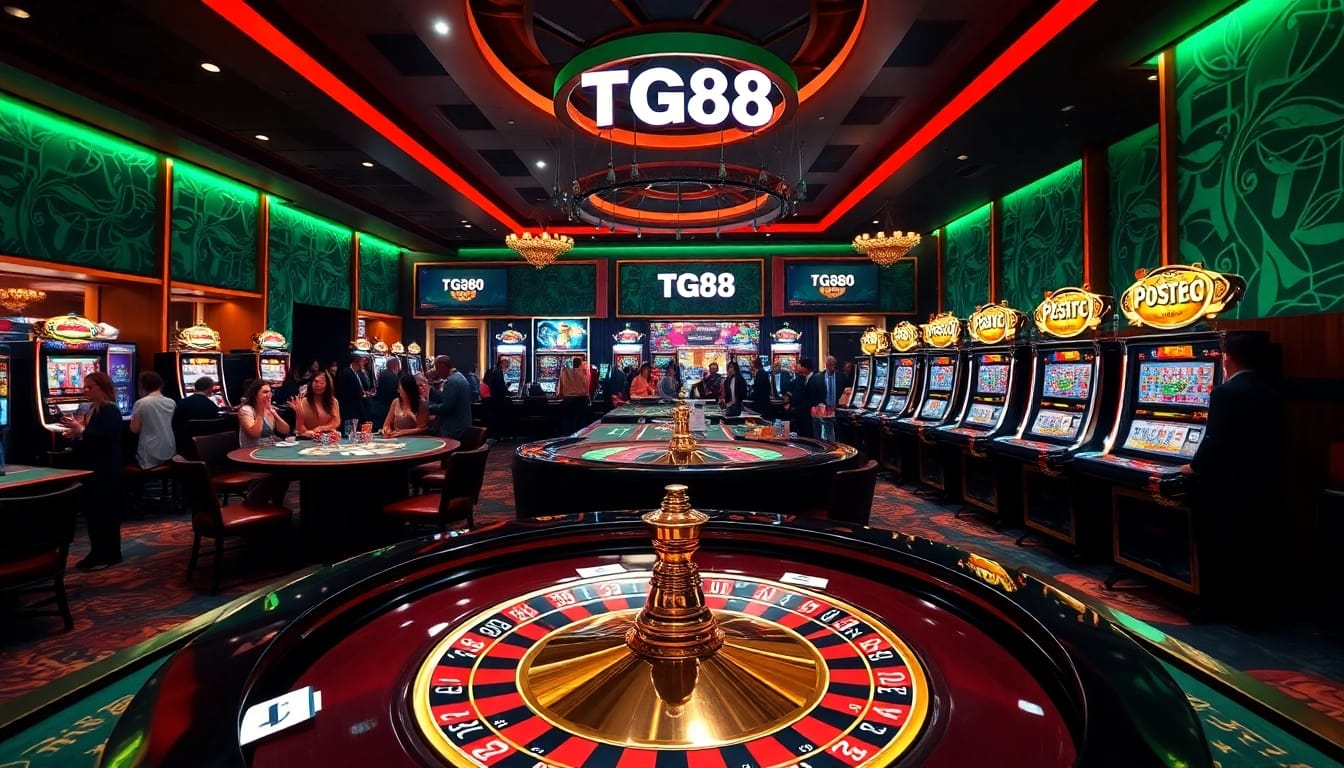 Players enjoy a thrilling game at tg88 casino tables with vibrant colors and exciting atmosphere.