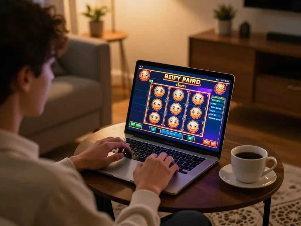 Experience engaging online gaming with open888 on a laptop, highlighting a cozy home atmosphere