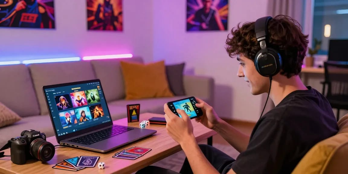 Engaged gamer playing 663bet game in a cozy gaming environment with vibrant LED lights.