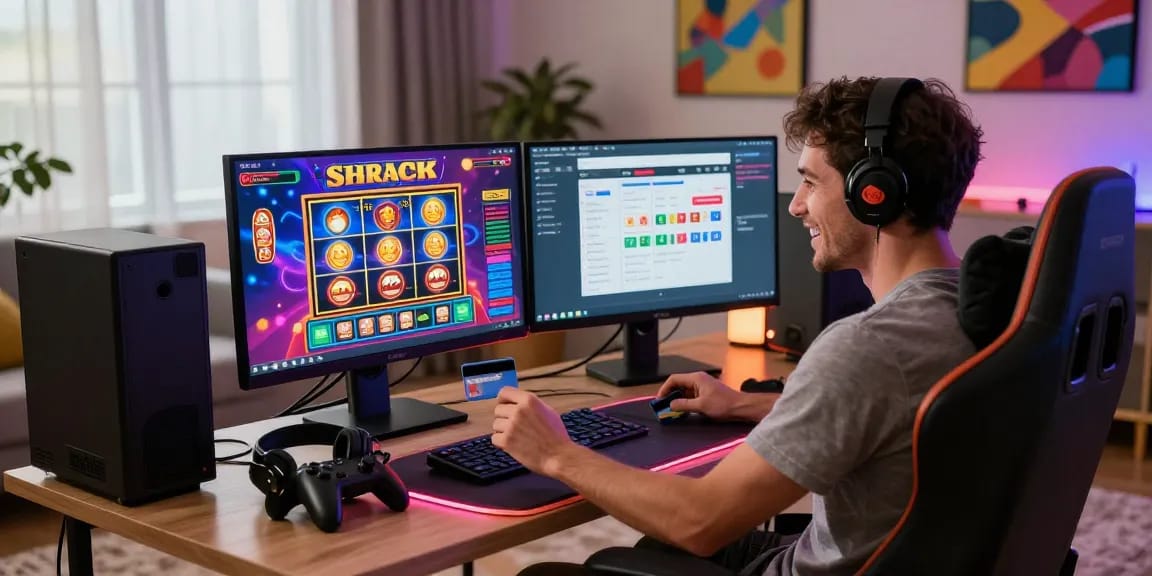 Engaged player enjoying credit card casinos in modern gaming setup.