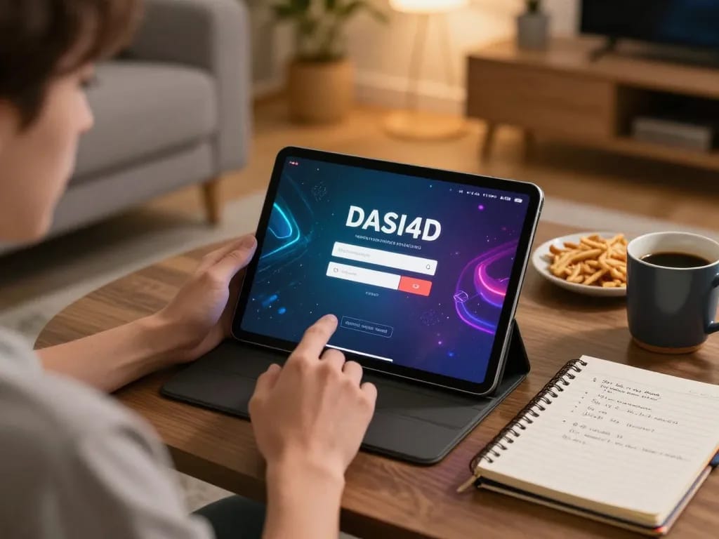 DASI4D login ditampilkan di tablet selama sesi permainan online yang menarik di rumah