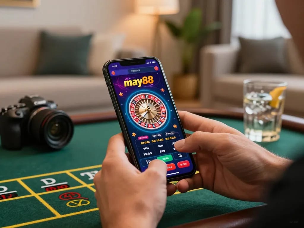 Engaging smartphone gameplay on may88 casino app showcasing thrilling roulette betting.