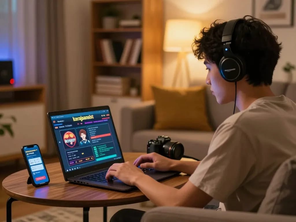 Experience kerajaanslot online gaming in a cozy living room setup with engaging gameplay.