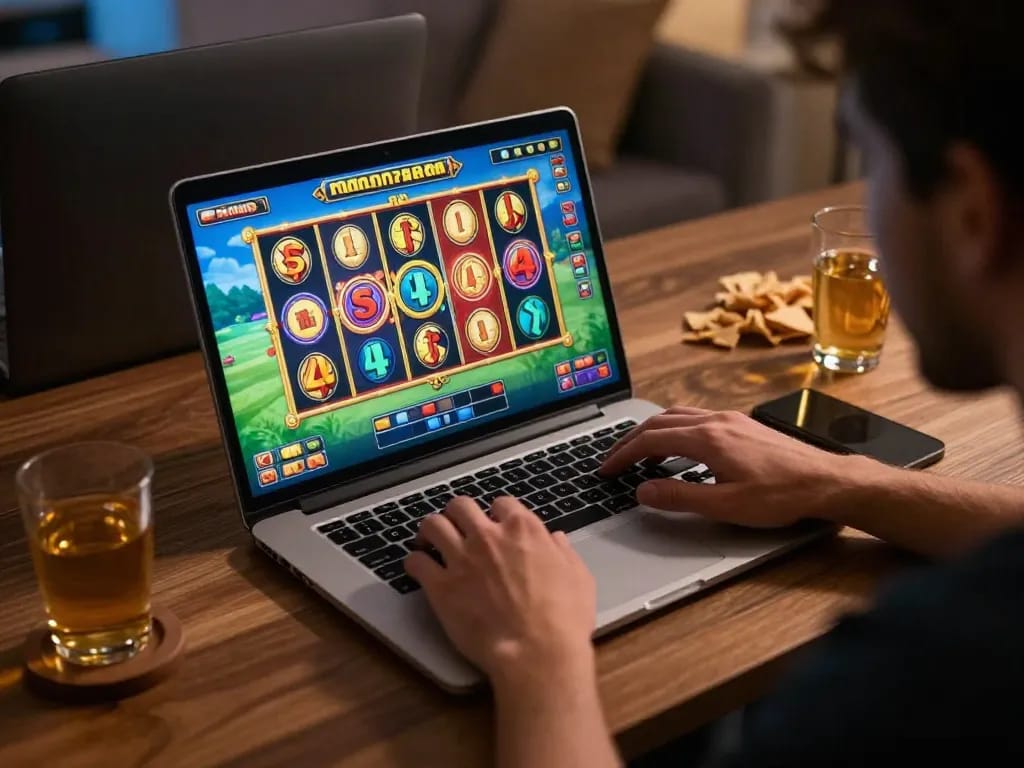 Menikmati slot online interaktif di aman788, menampilkan gulungan yang hidup dan suasana permainan yang imersif