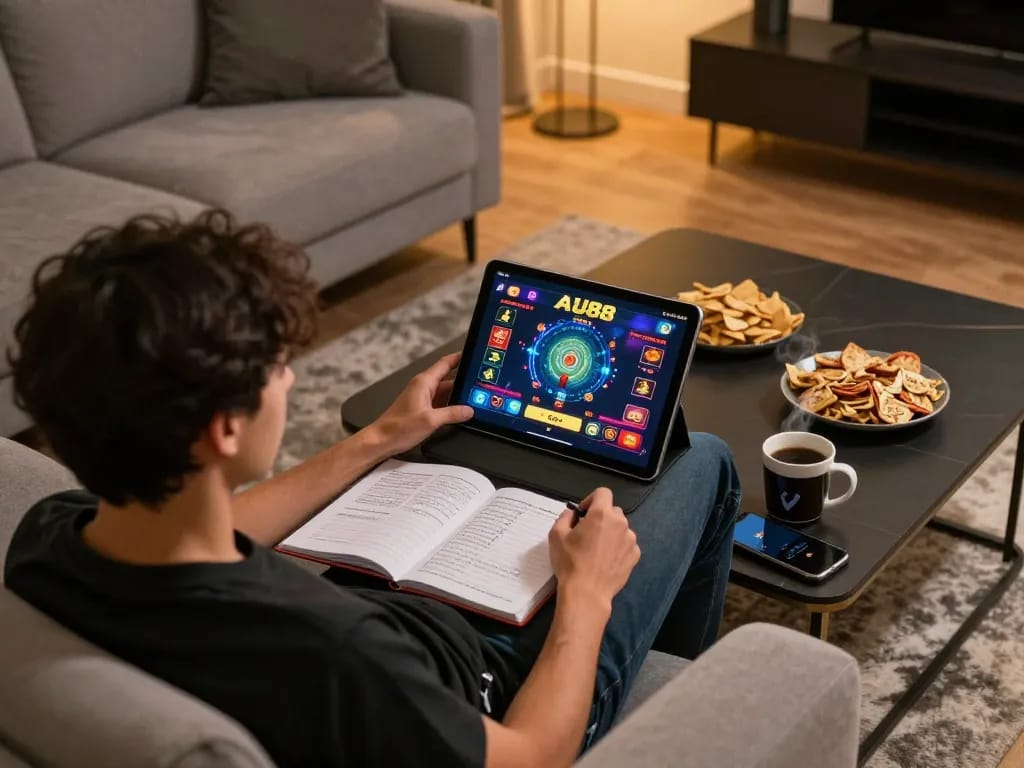 Engaging in exciting online gameplay at AU88 with a tablet, revealing vibrant game interface