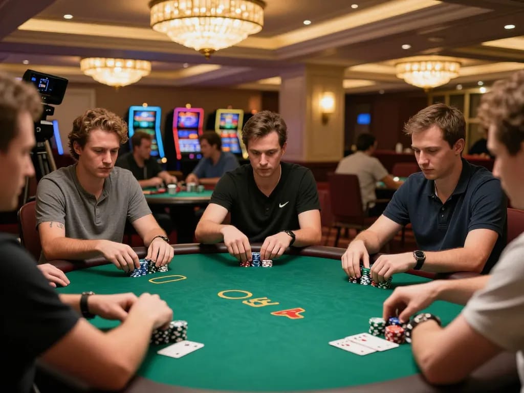 Players enjoying intense poker action at RR88, showing chips and gameplay dynamics.