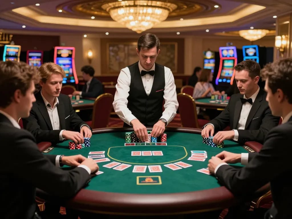 Player strategizing a winning hand in a poker game at LLWIN casino table.