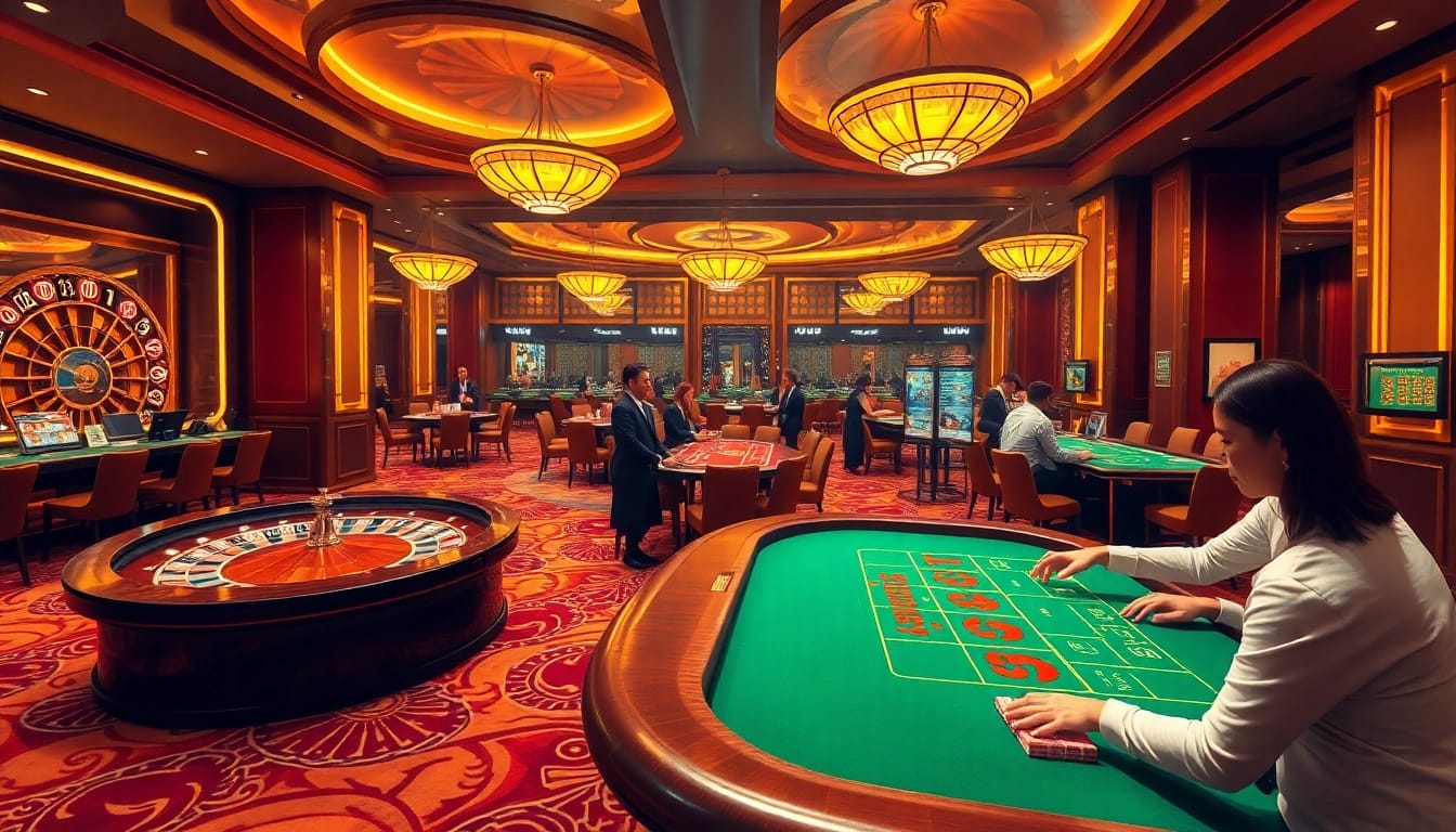 Players enjoying casino games at https://king888.dev/, surrounded by luxury and excitement.