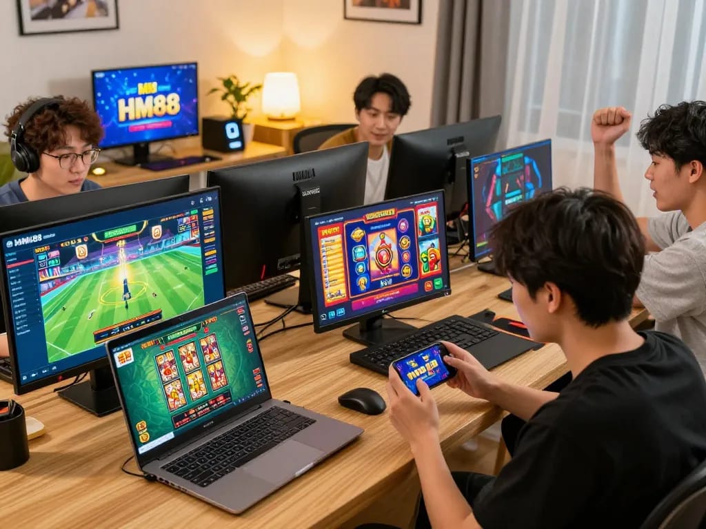 Engaged players on HM88 platform showcasing diverse gaming experiences - hm88 đối tác promotions and community excitement.