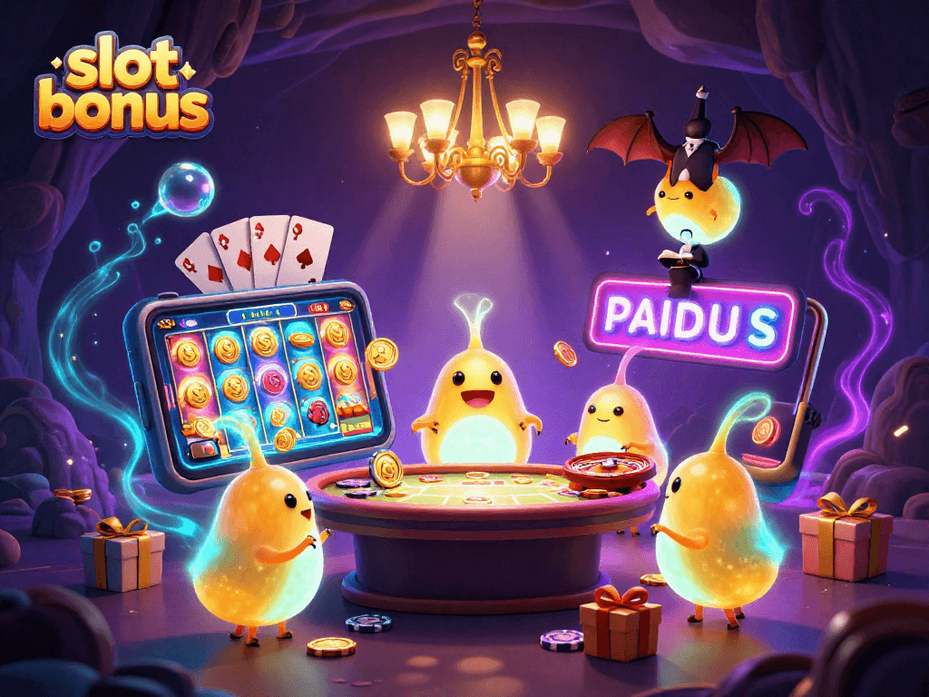 Experience winning with the slot bonus as glowworms illuminate a vibrant cave casino.