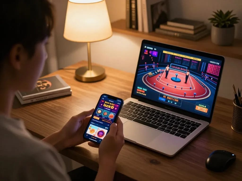 Player engaging with the luck8 com online casino app on a smartphone showcasing vibrant graphics